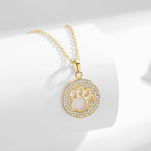 Load image into Gallery viewer, 925 Sterling Silver Plated Gold Fashion Brilliant Hollow Cat Claw Geometric Round Pendant with Cubic Zirconia and Necklace