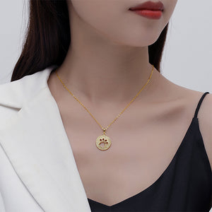 925 Sterling Silver Plated Gold Fashion Brilliant Hollow Cat Claw Geometric Round Pendant with Cubic Zirconia and Necklace