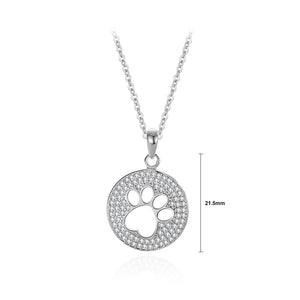 925 Sterling Silver Fashion Brilliant Hollow Cat Claw Geometric Round Pendant with Cubic Zirconia and Necklace