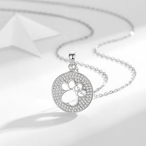 925 Sterling Silver Fashion Brilliant Hollow Cat Claw Geometric Round Pendant with Cubic Zirconia and Necklace