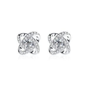 925 Sterling Silver Fashion Brilliant Four-leafed Clover Stud Earrings with Cubic Zirconia