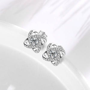 925 Sterling Silver Fashion Brilliant Four-leafed Clover Stud Earrings with Cubic Zirconia