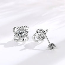 Load image into Gallery viewer, 925 Sterling Silver Fashion Brilliant Four-leafed Clover Stud Earrings with Cubic Zirconia