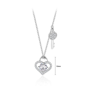 925 Sterling Silver Fashion Personality Heart Lock Key Pendant with Cubic Zirconia and Necklace