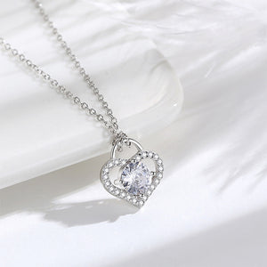 925 Sterling Silver Fashion Personality Heart Lock Key Pendant with Cubic Zirconia and Necklace