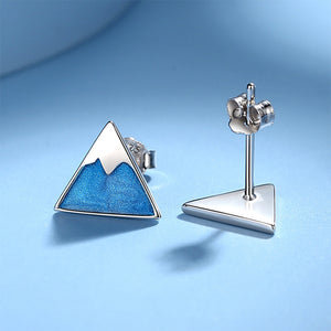 925 Sterling Silver Simple Personality Enamel Snow Mountain Stud Earrings