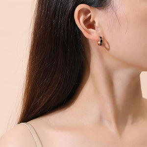 925 Sterling Silver Plated Rose Gold Fashion Simple Enamel C Shape Geometric Stud Earrings