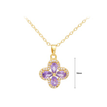 Load image into Gallery viewer, Fashion Brilliant Plated Gold Four-Leafed Clover Pendant with Purple Cubic Zirconia and Necklace