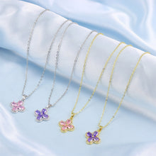 Load image into Gallery viewer, Fashion Brilliant Plated Gold Four-Leafed Clover Pendant with Purple Cubic Zirconia and Necklace