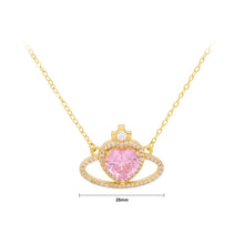 Load image into Gallery viewer, Fashion Creative Plated Gold Heart-shaped Crown Pendant with Pink Cubic Zirconia and Necklace