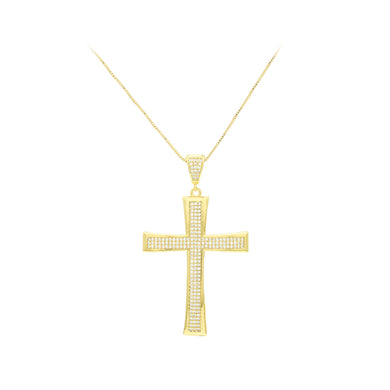 Fashion Simple Plated Gold Cross Pendant with White Cubic Zirconia and Necklace