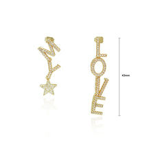 Load image into Gallery viewer, Fashion Sweet Plated Gold MY LOVE Alphabet Star Asymmetrical Earrings with Cubic Zirconia