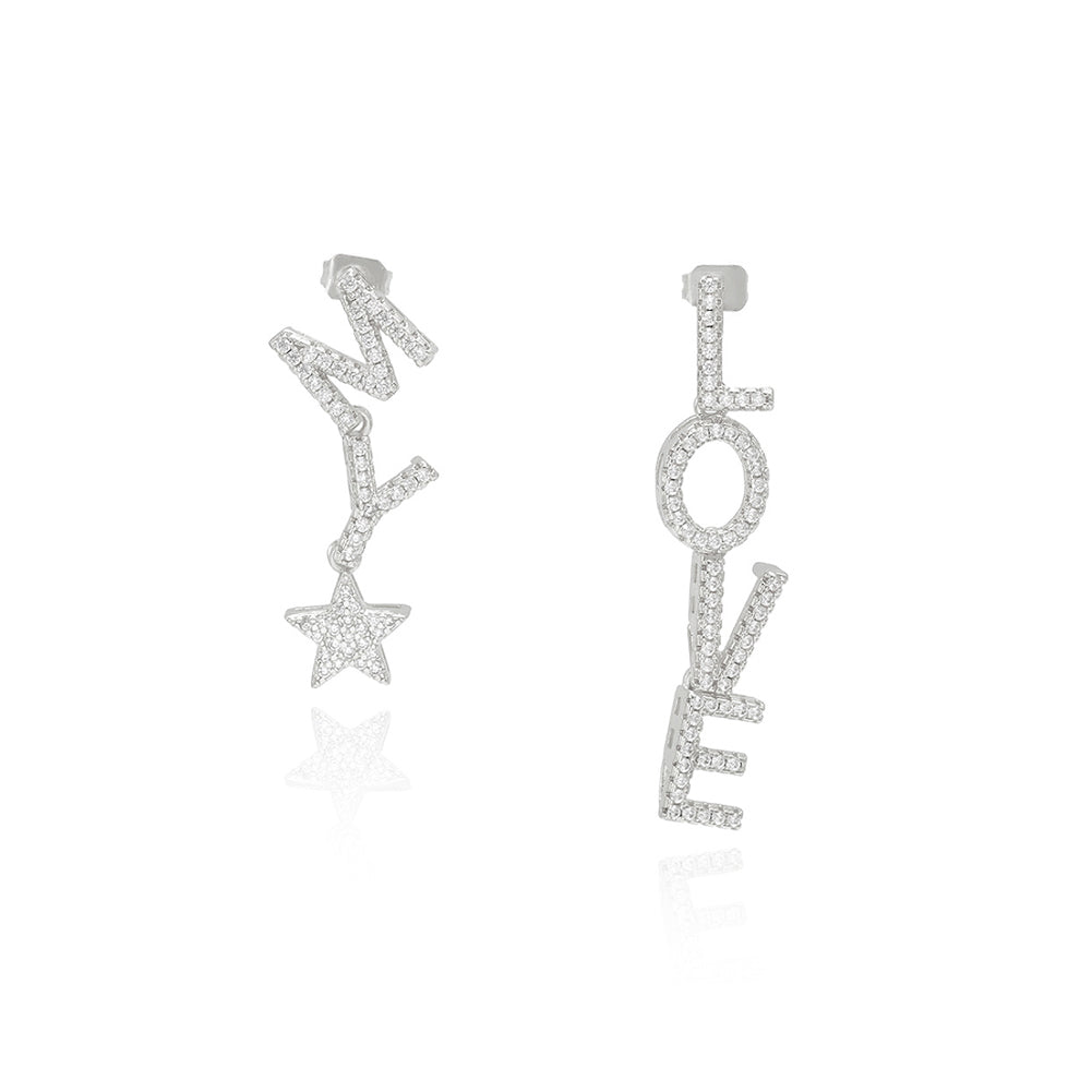 Fashion Sweet MY LOVE Alphabet Star Asymmetrical Earrings with Cubic Zirconia