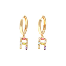 Load image into Gallery viewer, Fashion Simple Plated Gold Alphabet R Geometric Earrings with Colorful Cubic Zirconia