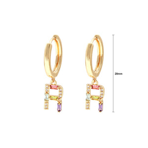 Fashion Simple Plated Gold Alphabet R Geometric Earrings with Colorful Cubic Zirconia