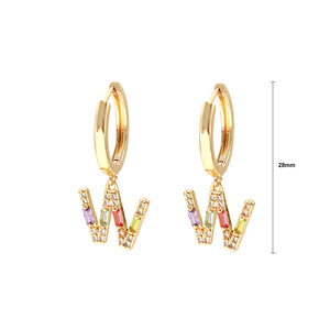 Fashion Simple Plated Gold Alphabet W Geometric Earrings with Colorful Cubic Zirconia