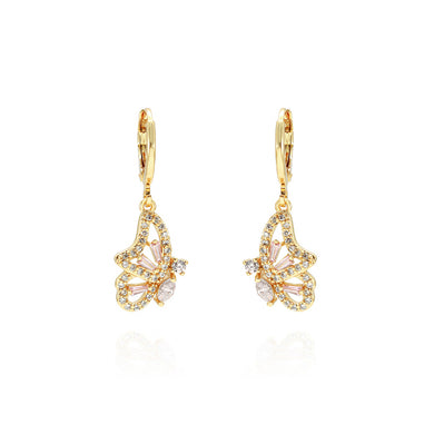 Fashion Elegant Plated Gold Butterfly Earrings with Pink Cubic Zirconia