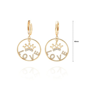 Fashion Creative Plated Gold Crown Love Hoop Earrings with Cubic Zirconia