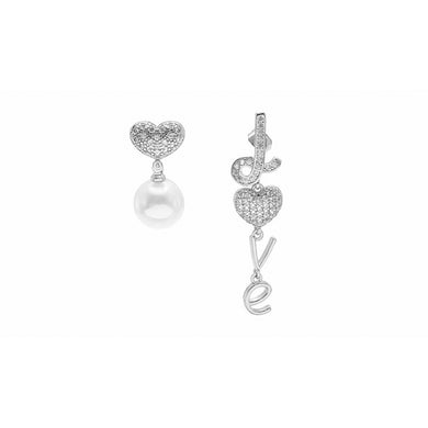 Fashion Temperament Plated Gold Love Heart-shaped Imitation Pearl Asymmetrical Earrings with Cubic Zirconia