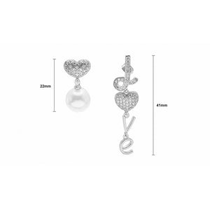 Fashion Temperament Plated Gold Love Heart-shaped Imitation Pearl Asymmetrical Earrings with Cubic Zirconia