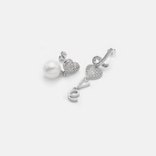Load image into Gallery viewer, Fashion Temperament Plated Gold Love Heart-shaped Imitation Pearl Asymmetrical Earrings with Cubic Zirconia