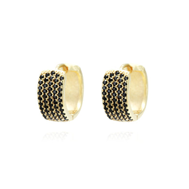 Simple Brilliant Plated Gold Geometric Earrings with Black Cubic Zirconia