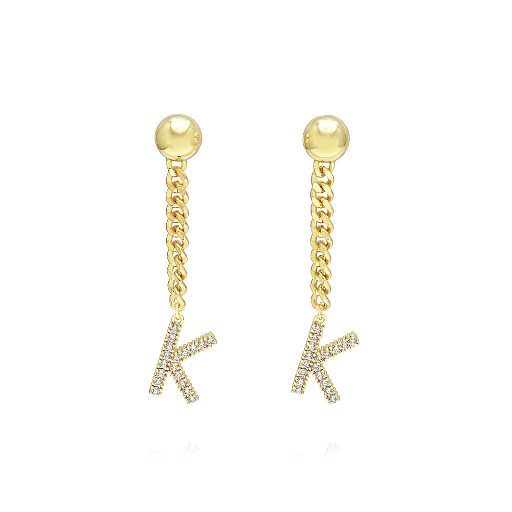 Simple Fashion Plated Gold Alphabet K Tassel Earrings with Cubic Zirconia