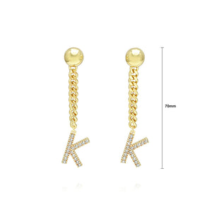 Simple Fashion Plated Gold Alphabet K Tassel Earrings with Cubic Zirconia