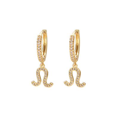 Fashion Temperament Plated Gold Twelve Constellation Leo Earrings with Cubic Zirconia