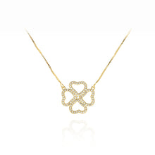 Load image into Gallery viewer, Fashion Simple Plated Gold Hollow Four-leafed Clover Pendant with Cubic Zirconia and Necklace