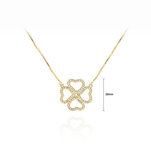 Fashion Simple Plated Gold Hollow Four-leafed Clover Pendant with Cubic Zirconia and Necklace