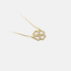 Fashion Simple Plated Gold Hollow Four-leafed Clover Pendant with Cubic Zirconia and Necklace
