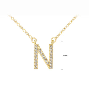 Fashion Simple Plated Gold Alphabet N Pendant with Cubic Zirconia and Necklace
