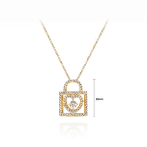 Fashion Simple Plated Gold Hollow Heart Lock Pendant with Cubic Zirconia and Necklace