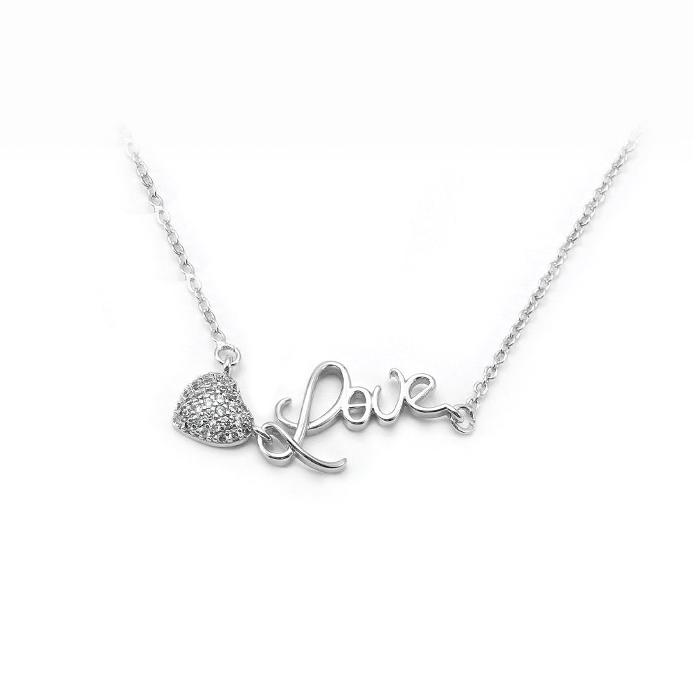 Fashion Simple Heart-shaped Love Pendant with Cubic Zirconia and Necklace