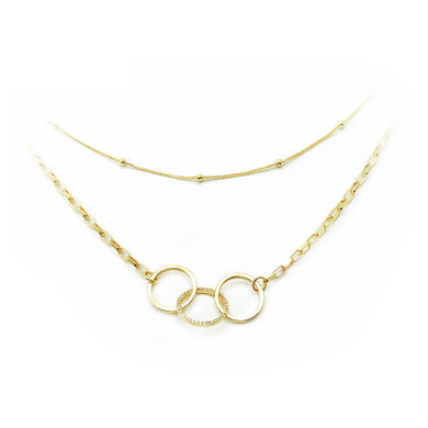 Fashion Temperament Plated Gold Geometric Circle Double Layer Necklace with Cubic Zirconia