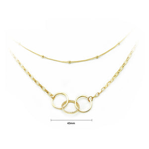 Fashion Temperament Plated Gold Geometric Circle Double Layer Necklace with Cubic Zirconia