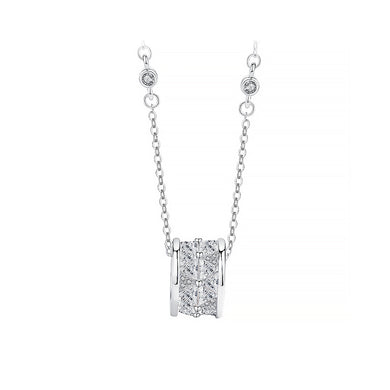 925 Sterling Silver Stylish Word Love Elegant Cylinder Pendant with Cubic Zircon and Necklace