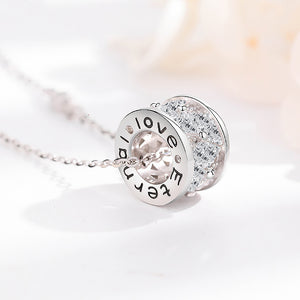 925 Sterling Silver Stylish Word Love Elegant Cylinder Pendant with Cubic Zircon and Necklace