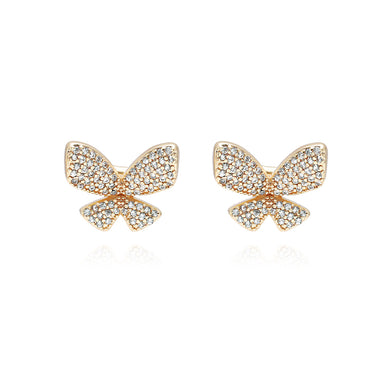 Simple and Lovely Plated Gold Butterfly Stud Earrings with Cubic Zirconia