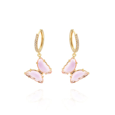 Fashion Elegant Plated Gold Butterfly Earrings with Pink Cubic Zirconia