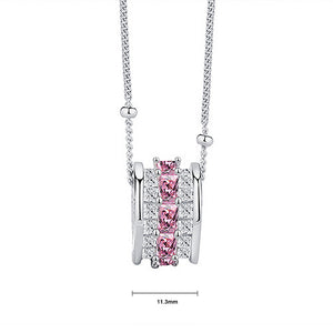925 Sterling Silver Stylish Word Love Elegant Cylinder Pendant with Pink Cubic Zircon and Necklace