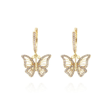 Fashion Temperament Plated Gold Hollow Butterfly Earrings with Cubic Zirconia