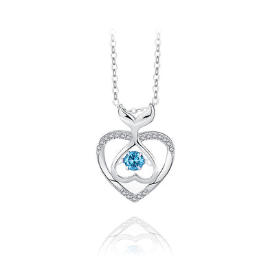 925 Sterling Silver Fashion and Elegant Whale Heart Blue Topaz  Pendant with Cubic Zirconia and Necklace