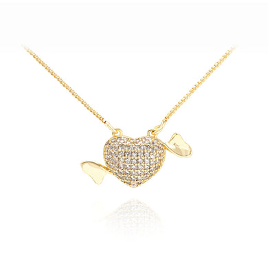 Simple Sweet Plated Gold Heart Candy Pendant with Cubic Zirconia and Necklace