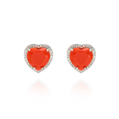 Simple Fashion Heart Stud Earrings with Orange Cubic Zirconia