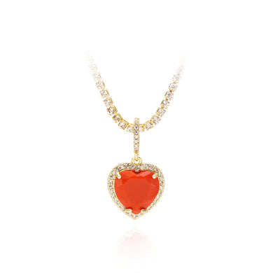 Fashion Simple Plated Gold Heart Pendant with Orange Cubic Zirconia and Necklace
