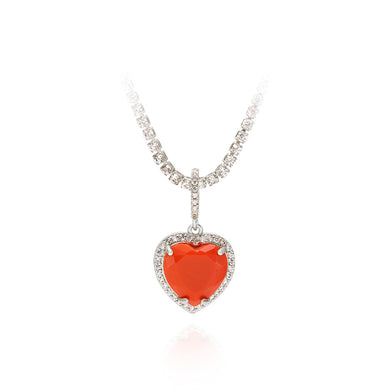 Fashion Simple Heart Pendant with Orange Cubic Zirconia and Necklace