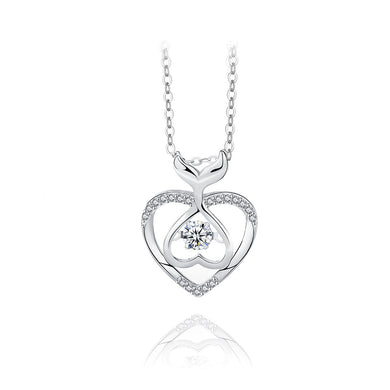925 Sterling Silver Fashion and Elegant Whale Heart Pendant with Cubic Zirconia and Necklace