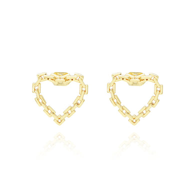 Simple and Personalized Plated Gold Hollow Chain Heart-shaped Stud Earrings